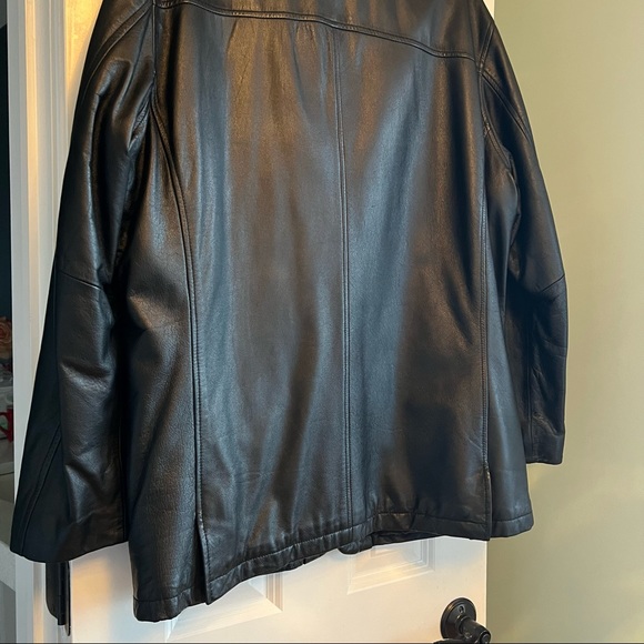 Black Leather Kenneth Cole Lined Coat Mens Size Large - Picture 7 of 15
